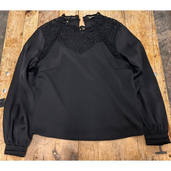 MISS ME Blouse Black Lacy, Long Sleeve, Keyhole, Goth, Semi-Sheer, Grunge - Picture 4 of 9